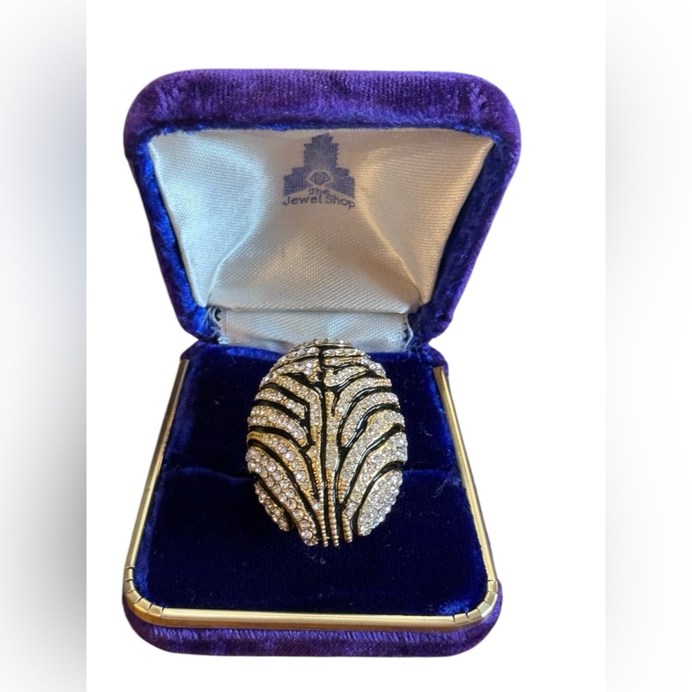 Akkad Gold Plate Silver accents Rhinestones leaopard Domed Statment Ring NIB